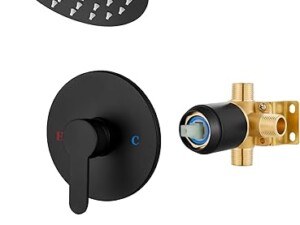 Airuida Shower Faucet Set with Tub Spout,Bathtub Faucet Set Complete,6 Inch Round Rainfall Shower Head,Tub and Shower Trim Kit with Solid Brass Rough-In Valve,Matte Black