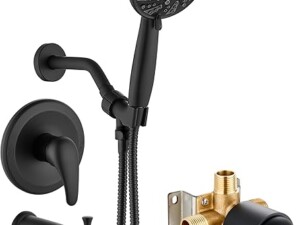 gotonovo Bathroom Shower Head Kit High Pressure Combo System Shower Faucet 6 Modes ABS Handheld Spray Shower Trim Kit Valve Included Shower Head and Handle Set Matte Black