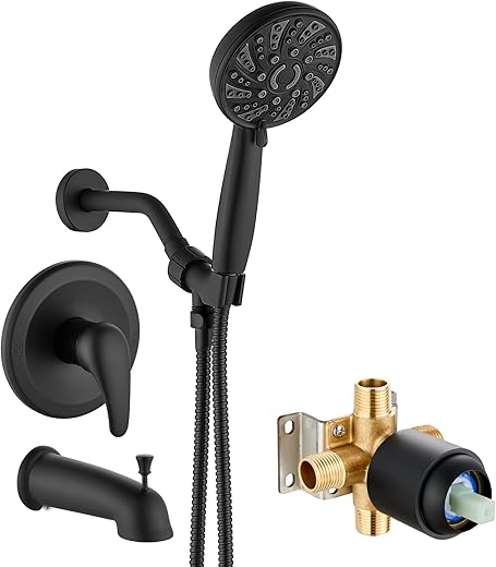 gotonovo Bathroom Shower Head Kit High Pressure Combo System Shower Faucet 6 Modes ABS Handheld Spray Shower Trim Kit Valve Included Shower Head and Handle Set Matte Black
