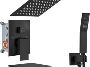 Midanya Shower System with Tub Spout,Bathtub Shower Faucet Set with Square Rainfall Head and Handheld Sprayer Wall Mount Tub Faucet Set with Valve and Trim Kit,8 Inch Matte Black