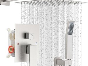 Shower Faucet Set with Shower Head, Wall Mount 10 Inch Square Rainfall Shower Head and Handle Set Single Handle Shower System Set with Female Threads Valve Body and Trim...