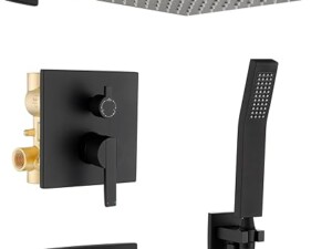 Shower System with Tub Spout, All Metal Black Bathtub Shower Faucet Set with High Pressure 10 Inch Rain Shower Head and Handheld Shower Head Set, Matte Black (Valve Include）