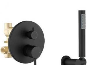 Shower System with Tub Spout, Black Bathtub Shower Faucet Set, 8" Rain Shower Head and Handheld Spray Combo, Round Shower Head and Handle Set with Tub Spout (Valve Included),...