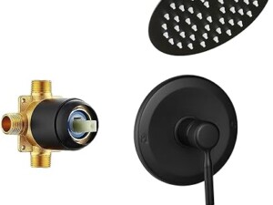 Tub Shower Faucet Set Valve Included with 6-Inch Rain Shower Head and Tub Spout Single-Handle Tub and Shower Trim Kit Matte Black